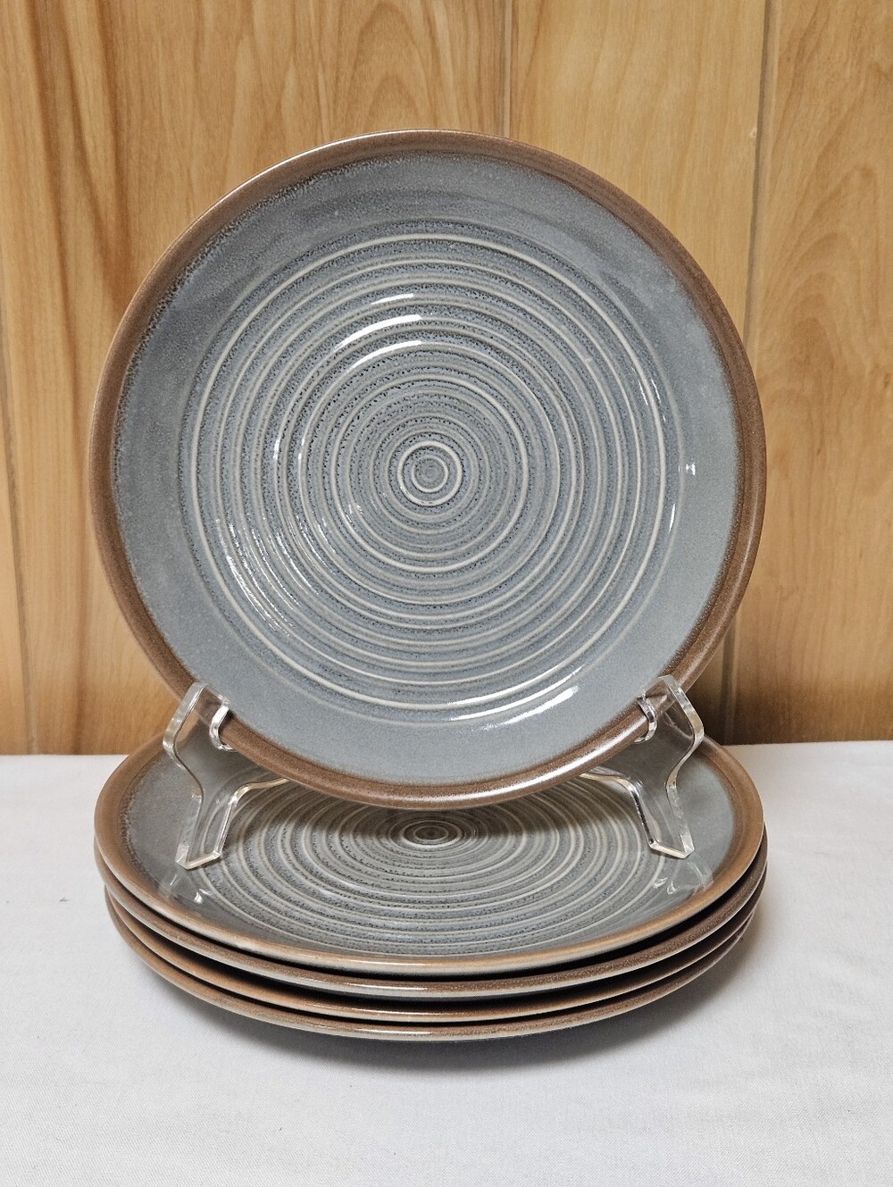 Food Network Set Of 5 Colby Stoneware Salad Plates 8 1/4" Gray Brown Rim